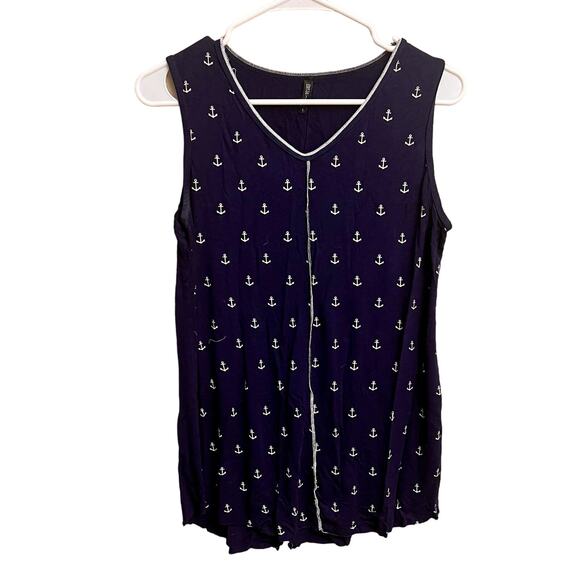 Edista Los Angeles Sleeveless Blue White Anchor Sailing Blouse Size Large - Picture 1 of 9